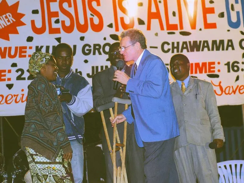 In Africa, this woman was healed and is now able to walk without crutches. 