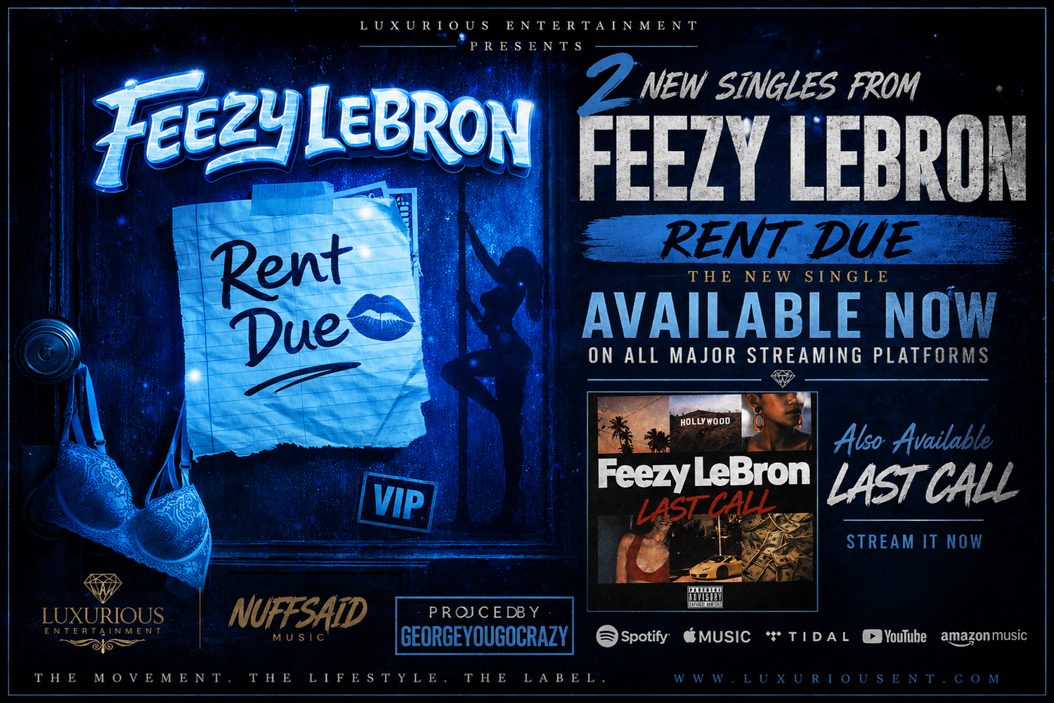 Feezy Lebron latest singles Rent Due and Last Call promotional banner
